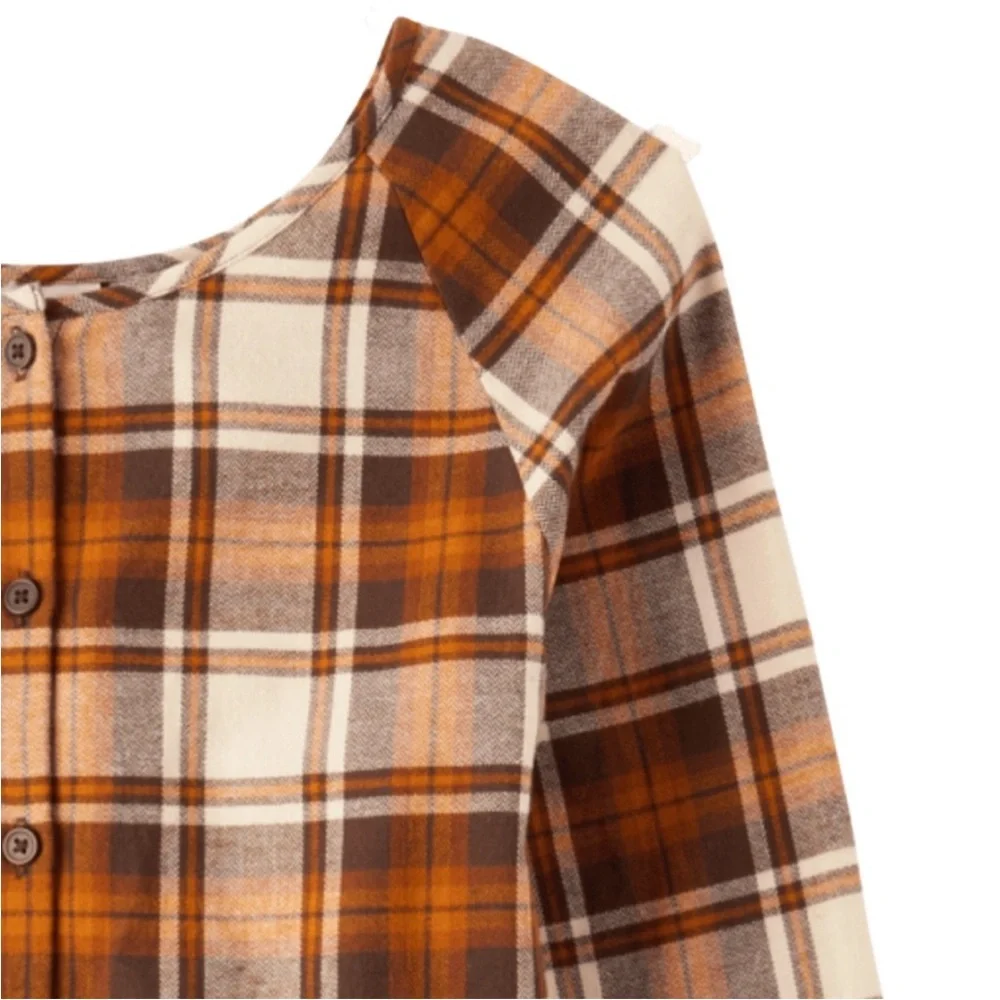 The Children’s Place Girls Matching Family Plaid Flannel Peplum Top - Brown